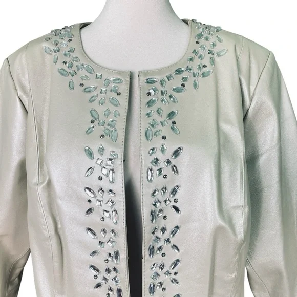 Bradley Bayou Pearlized Ivory Leather Jacket Rhinestone Pockets (Plus Size 1X) - Picture 4 of 14